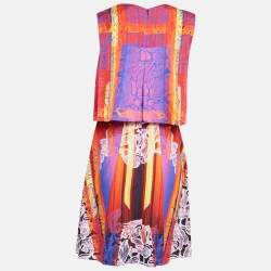 Pre Owned Peter Pilotto Orchid Beam Orange Stretch Silk Mini Dress M