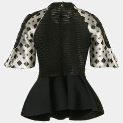 Peter Pilotto Black Crepe and Knit Embellished Peplum Top M