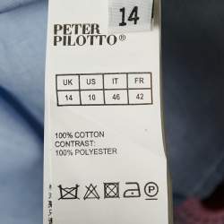 Pre Owned Peter Pilotto Blue Cotton Lace Overlay Off-Shoulder Top L