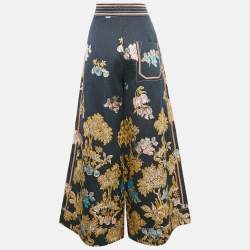 Pre Owned Peter Pilotto Navy Blue Brocade Wide Leg Pants L