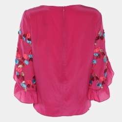 Pre Owned Peter Pilotto Pink Embroidered Crepe Peplum Tops L