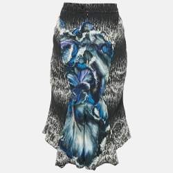 Pre Owned Peter Pilotto Black Printed Crepe Asymmetric Hem Short Skirt M