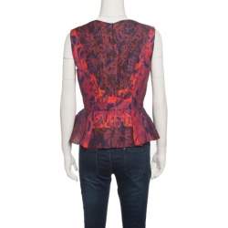 Peter Pilotto Multicolor Textured Water Orchid Print Cloque Peplum Top M