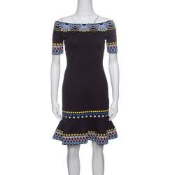 Peter Pilotto Black Jacquard Day Knit Off Shoulder Peplum Dress S
