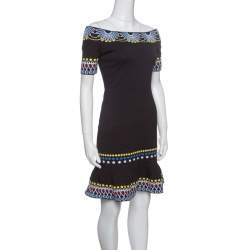 Peter Pilotto Black Jacquard Day Knit Off Shoulder Peplum Dress S