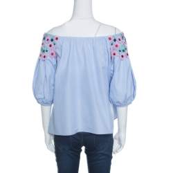 Peter Pilotto Pallas Sky Blue Guipure Lace Trim Off Shoulder Top S