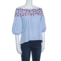 Peter Pilotto Pallas Sky Blue Guipure Lace Trim Off Shoulder Top S