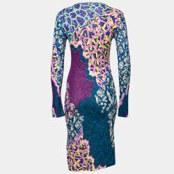Pre Owned Peter Pilotto Multicolor Marine Print Jersey Long Sleeve Bodycon Dress S
