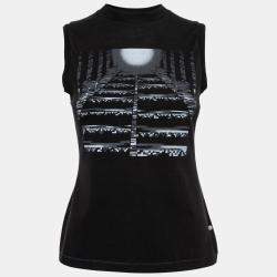 Peter Pilotto Black Cotton Pixel Moon Print Sleeveless Top M 