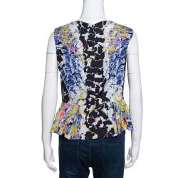 Peter Pilotto Multicolor Printed Silk Jacquard Peplum Detail Sleeveless Top M 
