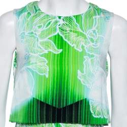 Pre Owned Peter Pilotto Green Orchid Printed Stretch Silk Overlay Detailed Dress S