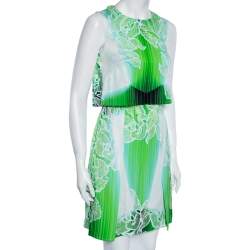 Pre Owned Peter Pilotto Green Orchid Printed Stretch Silk Overlay Detailed Dress S