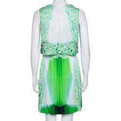 Pre Owned Peter Pilotto Green Orchid Printed Stretch Silk Overlay Detailed Dress S