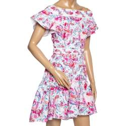 Peter Pilotto Multicolored Print Crinkled Off-Shoulder Belted Dress S
