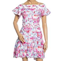 Peter Pilotto Multicolored Print Crinkled Off-Shoulder Belted Dress S