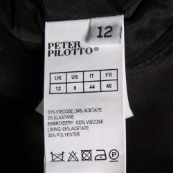 Peter Pilotto Black Crepe Embellished and Eyelet Appliques Flared Hem Top M