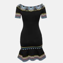 Pre Owned Peter Pilotto Black Jacquard Knit Off-Shoulder Dress S