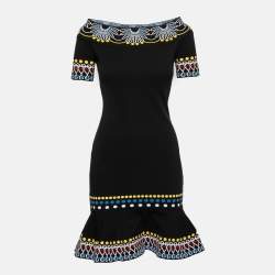 Pre Owned Peter Pilotto Black Jacquard Knit Off-Shoulder Dress S