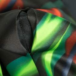 Pre Owned Peter Pilotto Black Floral Printed Satin Cut-Out Detail Top S