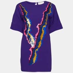 Pre Owned Peter Pilotto Purple Crepe Sequin Embellished Top M