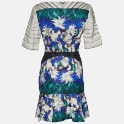 Pre Owned Peter Pilotto Multicolor Striped & Printed Silk Paneled Dress M