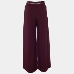 Pre Owned Peter Pilotto Burgundy Crepe Side Stripe Detail Flared Trousers S