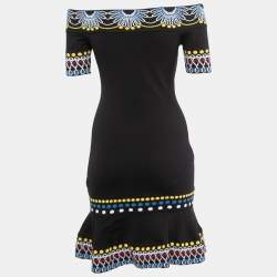 Peter Pilotto Black Jacquard Knit Off Shoulder Bodycon Dress XS