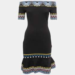 Peter Pilotto Black Jacquard Knit Off Shoulder Bodycon Dress XS