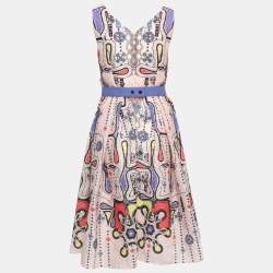 Peter Pilotto Light Pink Printed 3D Waffle Textured Nylon Blend Belted Circle Dress M