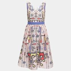 Peter Pilotto Light Pink Printed 3D Waffle Textured Nylon Blend Belted Circle Dress M