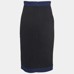 Pre Owned Peter Pilotto Black/Navy Blue Wool Button Detail Slit Midi Skirt M