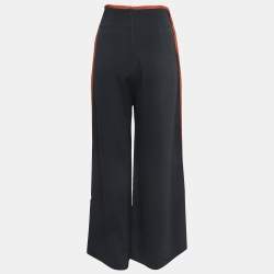 Peter Pilotto Black/Brown Crepe Button Embellished Wide Leg Trousers M