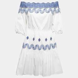 Pre Owned Peter Pilotto White Cotton Contrast Lace Off-Shoulder Mini Dress M