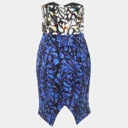 Pre Owned Peter Pilotto Multicolor Print Crepe Strapless Mini Dress M