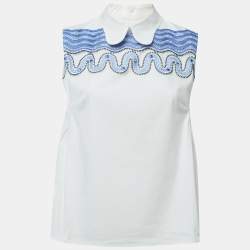 Peter Pilotto White Cotton Contrast Lace Detailed Sleeveless Shirt Blouse S