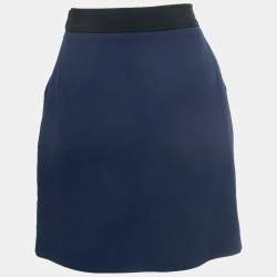 Pre Owned Peter Pilotto Navy Blue Crepe Lace Trim Wrap Style Mini Skirt M