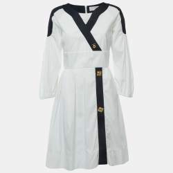 Pre Owned Peter Pilotto White Cotton V-Neck Flared Short Dress M