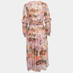 Peter Pilotto Pink Printed Silk Ruffle Tiered Midi Dress S