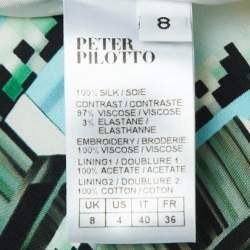 Peter Pilotto Blue Printed Silk Waist Detailed Lace Mini Dress S