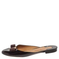 Salvatore Ferragamo Burgundy Patent Leather Emile Mules Size 39