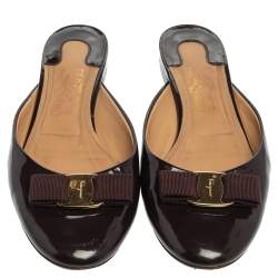 Salvatore Ferragamo Burgundy Patent Leather Emile Mules Size 39