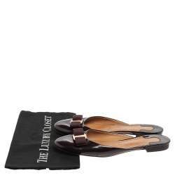 Salvatore Ferragamo Burgundy Patent Leather Emile Mules Size 39