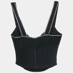Philip Stein Black Rhinestone Embellished Crepe Bustier Top S