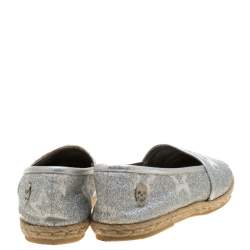 Philipp Plein Metallic Silver Glitter Fabric And Leather Trim Star Espadrilles Size 38.5