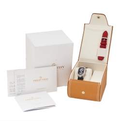 Philip Stein Black Stainless Steel Leather Diamond Signature Teslar Dual Time Women's Wristwatch 24 mm 