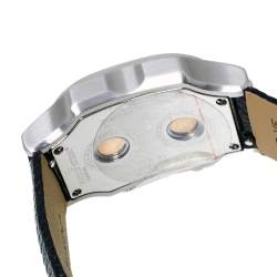 Philip Stein Black Stainless Steel Leather Diamond Signature Teslar Dual Time Women's Wristwatch 24 mm 