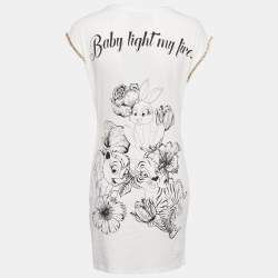 Philipp Plein Couture White Deer Embellished Cotton Mini Dress L
