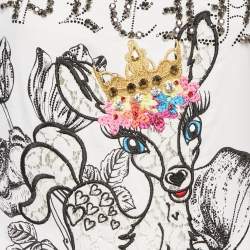 Philipp Plein Couture White Deer Embellished Cotton Mini Dress L