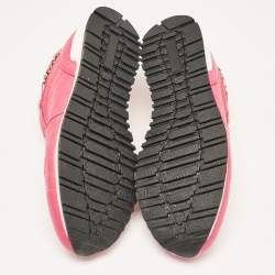 Pre Owned Philipp Plein Pink Leather Skull Lace Up Trainers Sneakers Size 39
