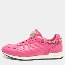 Pre Owned Philipp Plein Pink Leather Skull Lace Up Trainers Sneakers Size 39